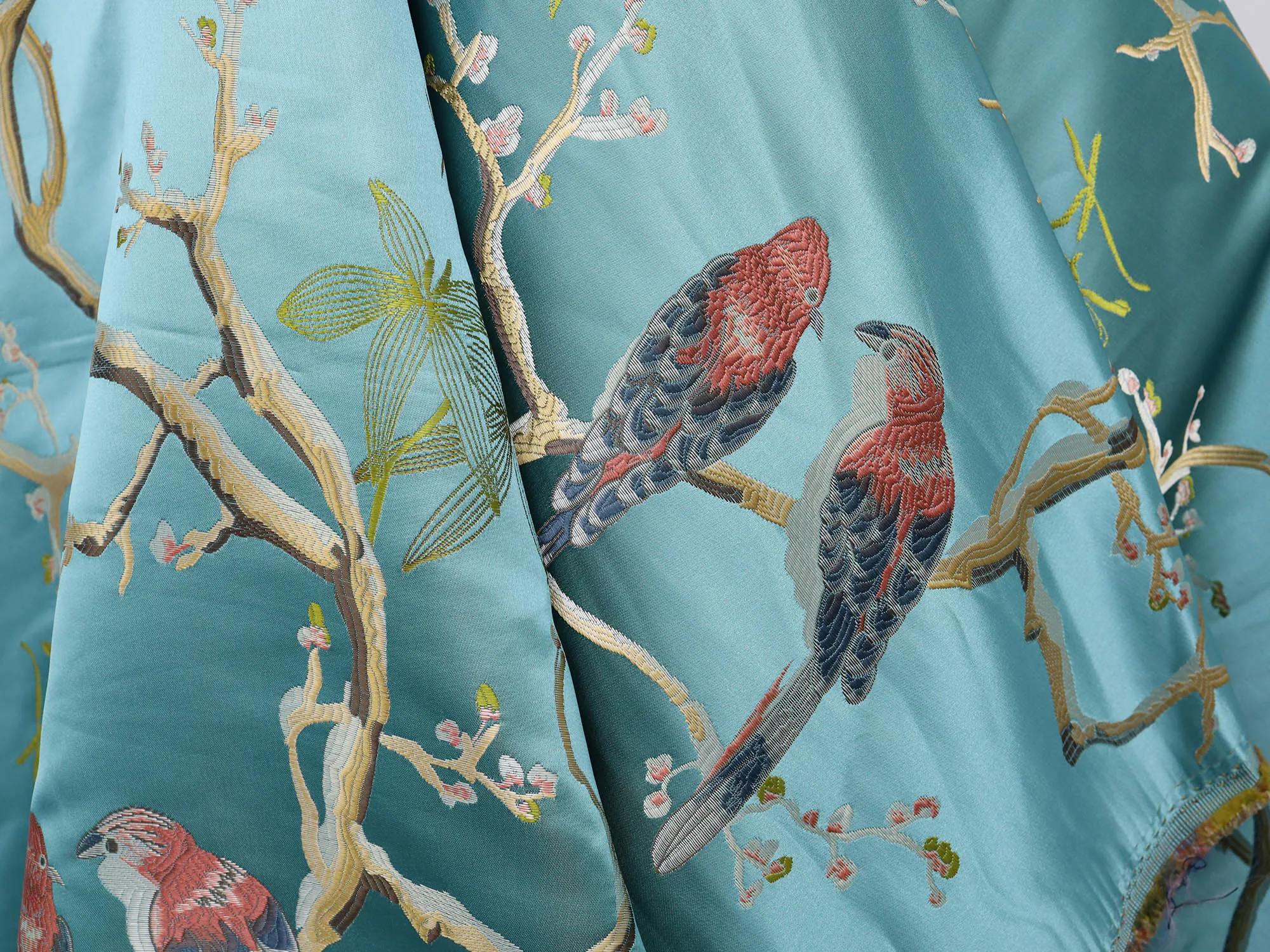 Green Jacquard fabric with birds in for pillow case making chair cover upholstery 150cm wide - sold by the meter