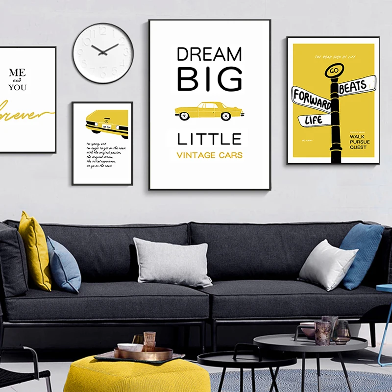 الحديثة حلم أصفر خطابات طباعة قماش جدار الفن - غرفة المعيشة ديكور المنزل الداخلي مجردة اللوحة المشارك #1