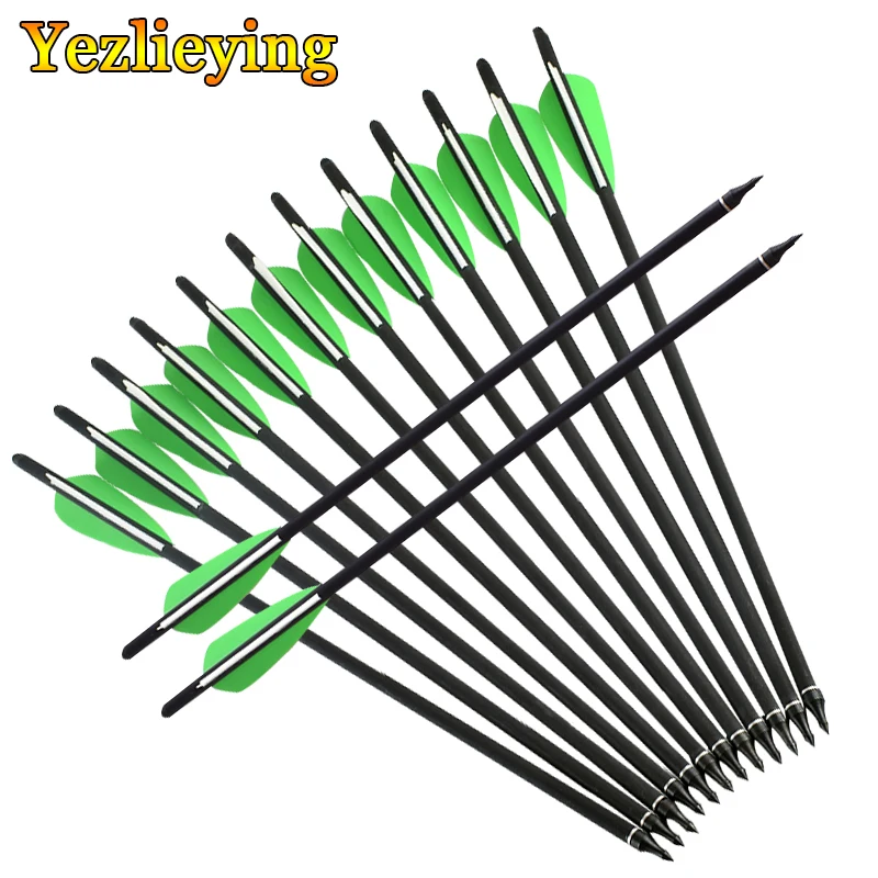 

12pcs/lot Hunting Archery Carbon Arrow For Crossbow Bolts Arrow Archery With 4" vanes Feather and Replaced Arrowhead/Tips