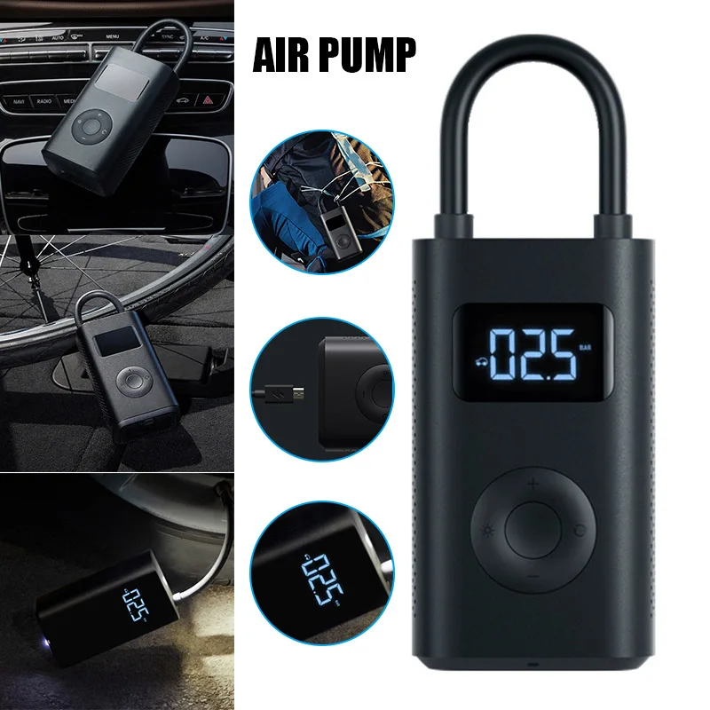 New Air Inflator Tire Pressure Tester Pump Electric Car Air Compressor Hand Held Tire Pump LED LCD Display 2000mAh Battery M 펌프