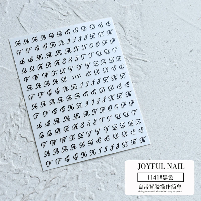 1pcs Roman Letter Nail Stickers Golden Silver Black Alphabet Design Self Adhesive Decal English Words Manicure Decoration