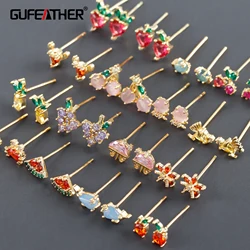 GUFEATHER M1018,jewelry accessories,pass REACH,nickel free,18k gold plated,copper,zircons,stud earrings,jewelry making,2pcs/lot