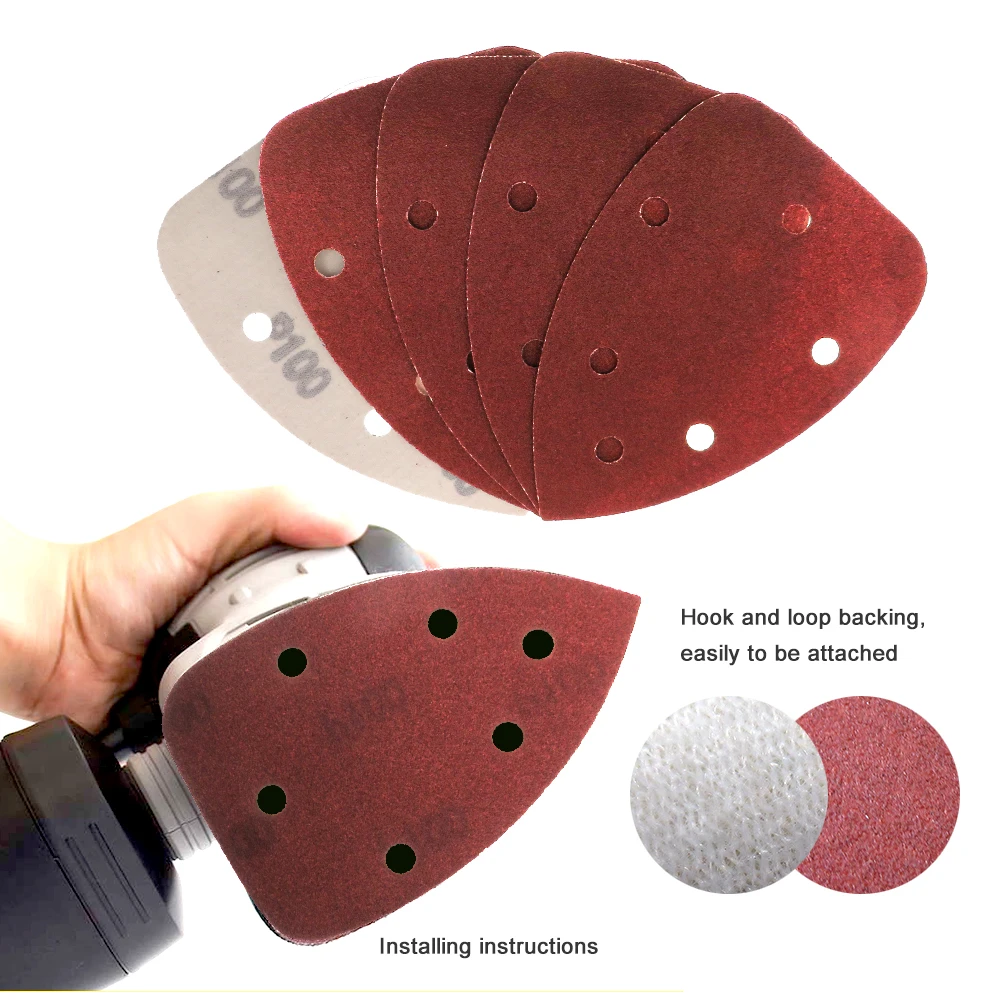 25 PCS 140*98*mm 6Hole Sanding Sheets Triangle Mouse Detail Sandpaper Hook & Loop  Grits Abrasive Sanding Disc For Wood Sanding