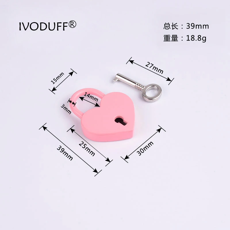 Heart Lock Lovely Pink  Metal Padlock With Heart Shape For Bag Decoration  30x39mm