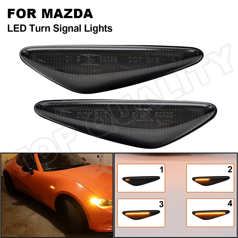 2X For Mazda MX-5 nd 6 Atenza GH 5 Premacy CW RX-8 Nissan Lafesta Smoke Car Dynamic Sequential LED Side Marker Turn Signal Light