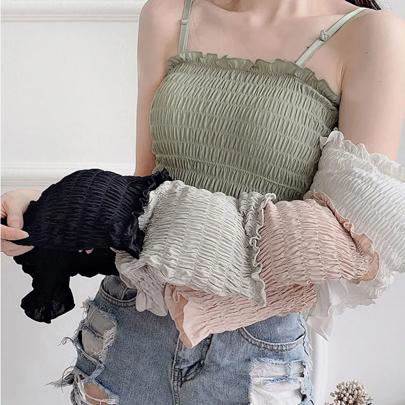 Summer Tops Women 2020 Newly Women Tops Sling Shirts Off Shoulder Pleated Top Women Pullover Bottoming Shirts Ropa Mujer