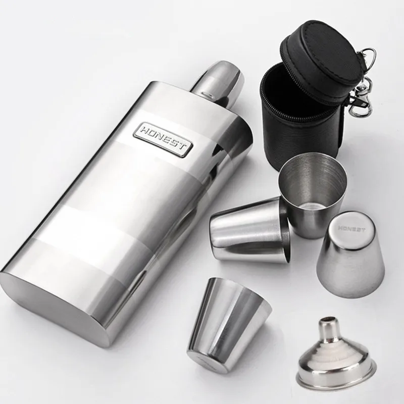 Hip Flask Set Portable Liquor Whisky Flask 12 Ounce 350ml Big 304 Stainless Steel Flask Canteen Wine Bottle with 4 Cups 1 Funnle