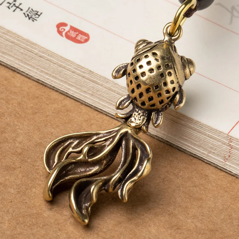 Brass Goldfish Car Keychain Pendant Jewelry Vintage Handmade Braied Rope Lanyard Keyring Hangings Trinkets Motorcycle Key Rings