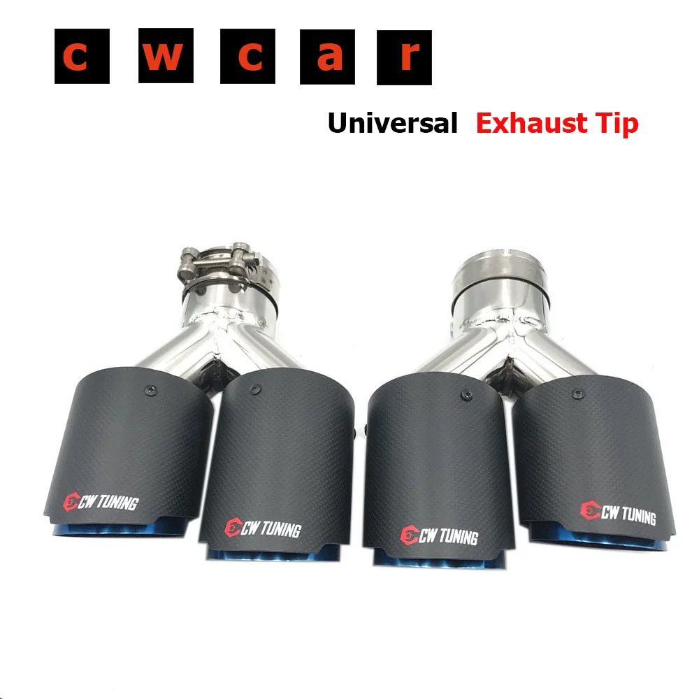 

A Pair Car Carbon Matt Muffler Tip Y shape Double exit Universal Blue Stainless Exhaust Pipe Mufflers Multi-size For Ak