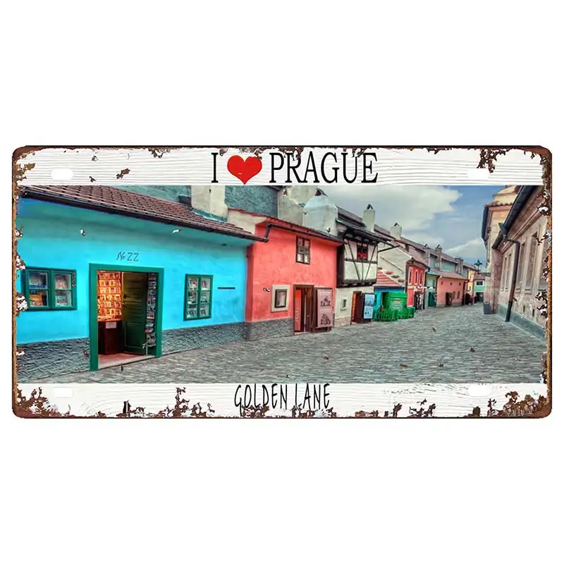 Prague Travel City Car Lisence Vintage Poster Souvenir Metal Sign Retro Plaque For Wall Shop Bar Home Decor 30X15CM  DC-0958A - Image 25