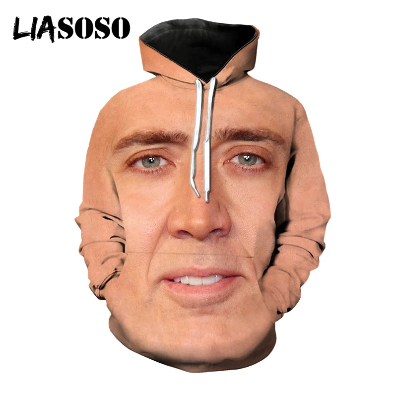 LIASOSO 3D Print Women Men Movie Star Nicolas Cage Hooded Hoodies Sweatshirts Pullover Harajuku Streetwear Funny Hip Pop Tops