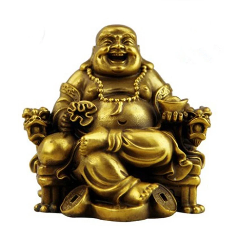 

Lucky Maitreya Statue Feng Shui Ornaments Open Light Pure Copper Crafts Treasures Wealth Buddha Home Car Decoration