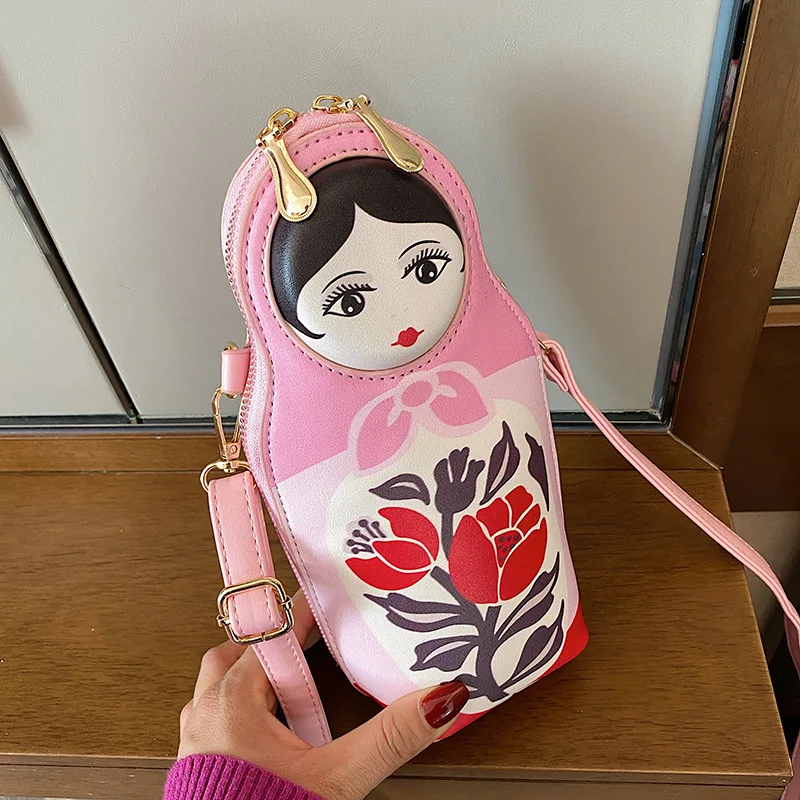 Creative Matryoshka Print Bag Women Crossbody Bags Women New Fashion PU Leather Bag Phone&Purses Bag Shoulder Bag Bolsas