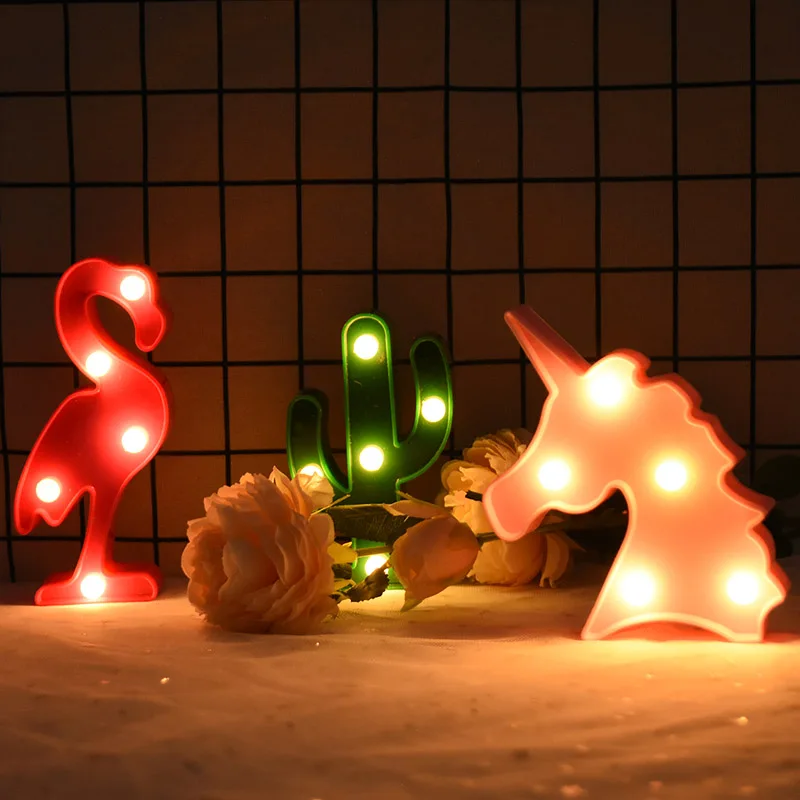 Cartoon Night Lights Flamingo Unicorn Cloud Cactus Pinapple Star Shape LED Table Lamp for Children\'s Bedroom Lighting Decoration