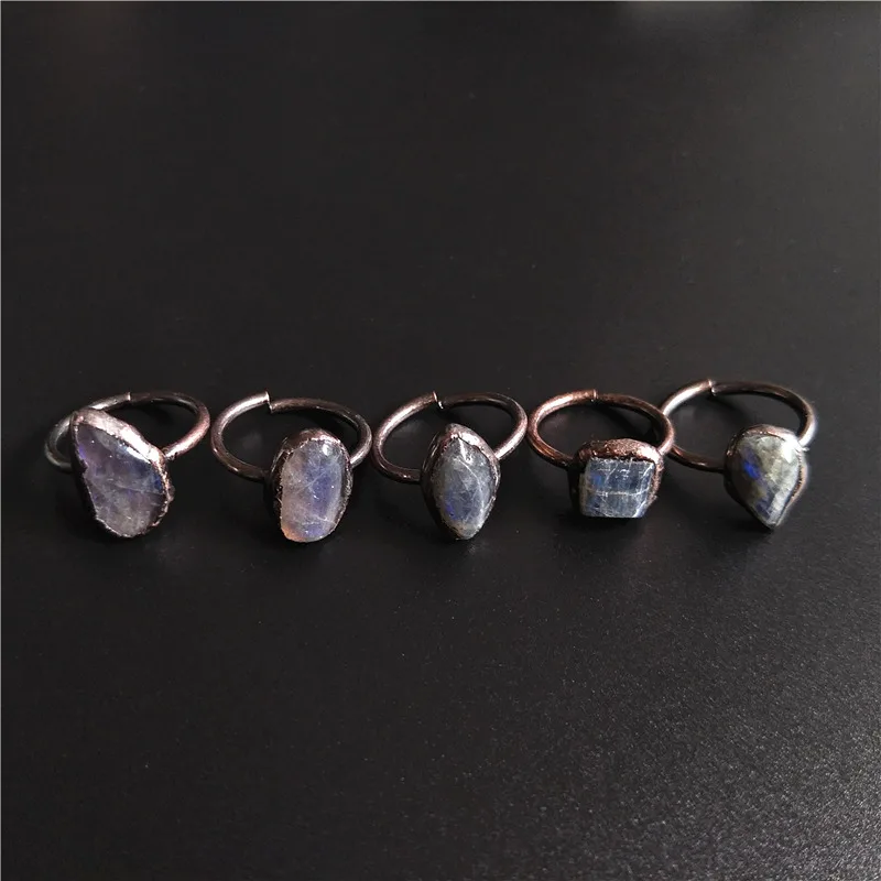 FUWO Hot Sale Natural Labradorite Ring With Antique Copper Plated Shiny Semi Precious Stone Jewelry Wholesale 5pcs/lot RG032