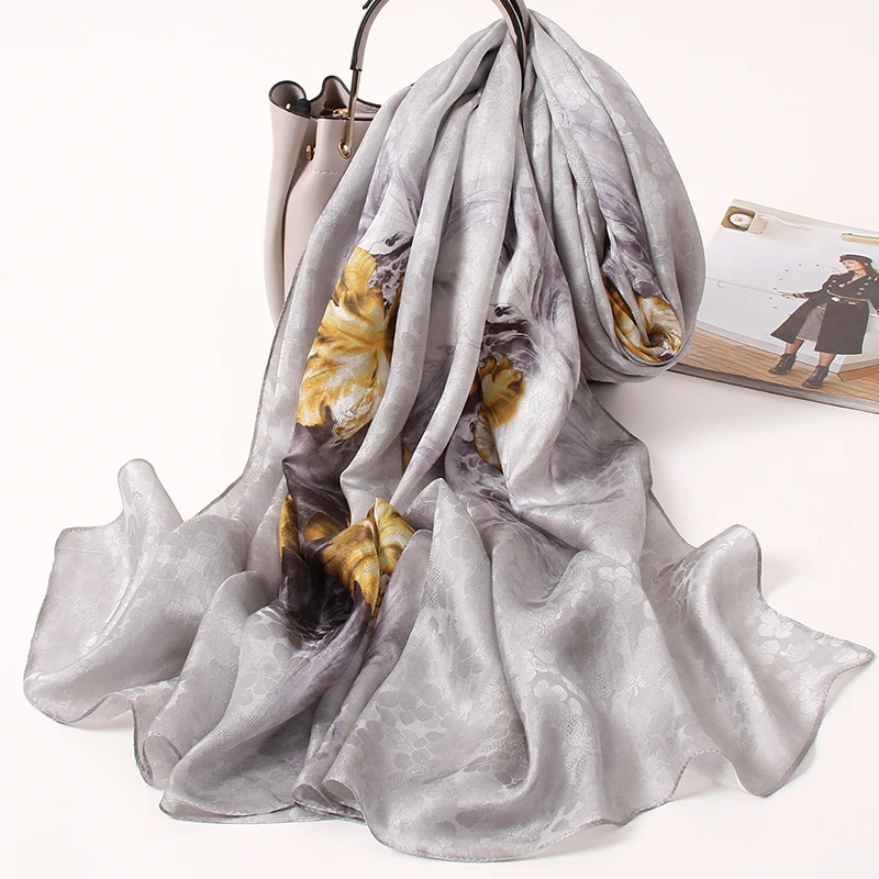 100% Pure Silk Scarf Women Shawls Wraps 2021 New Autumn Handkerchief Printed Foulard Femme Hangzhou Natural Silk Neck Scarves
