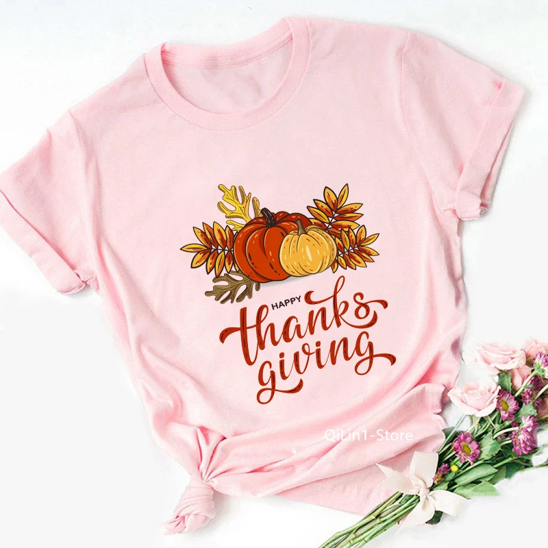 Hello Fall Pumpkin Truck Print Thanksgiving Day T Shirt Summer Autumn Pink T-Shirt Happy Harvest Basic Tshirt Funny Graphic Tees