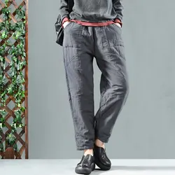 Autumn Winter New Arts Style Women Elastic Waist Harem Pants Quilted Thicken Warm Cotton Pants Loose Casual Femme Trausers S105