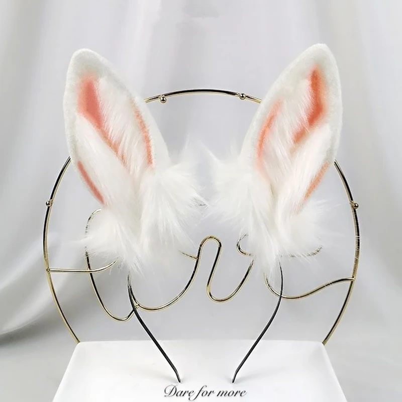 

New White Bunny Ears Hairhoop Fold Headwear Headband For Anime Game Halloween Costume Accessories Handmade Work