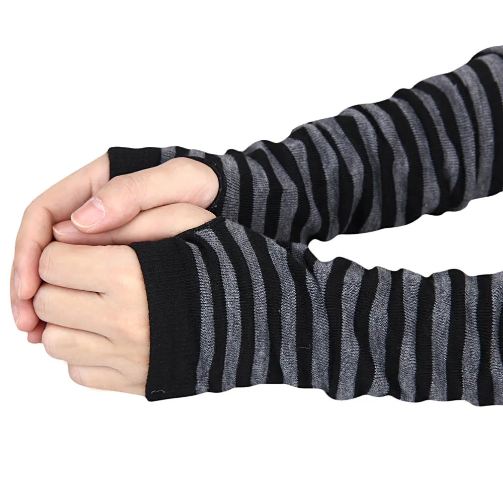 Winter Mode Gestreiften Arm Wärmer Gestrickte Weibliche Handgelenk Hand Wärmer Reine Farbe Lange Finger Handschuhe Handschuh Frauen Ärmeln – Detail 5