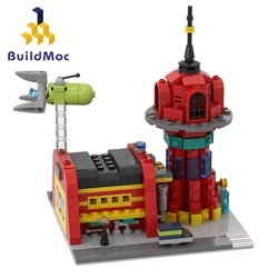 Buildmoc Space Anime Cartoon Futuramaed Micro Planet Express Buildings and ship Slurm Truck Aloa Mars Model Building Blocks Toys