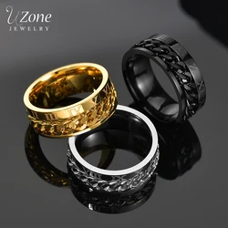 Uzone Punk Roman Numbers Spinner Rings Gold Color Stainless Steel Rotatable Chain Ring For Men Boys Birthday Party Gift Anillos