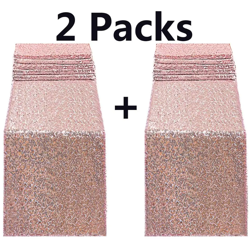2 Packs 12By 108inch Sequin Table Runners Rose Gold Glitter Event Party Supplies Decorations For Wedding Birthday Baby Shower