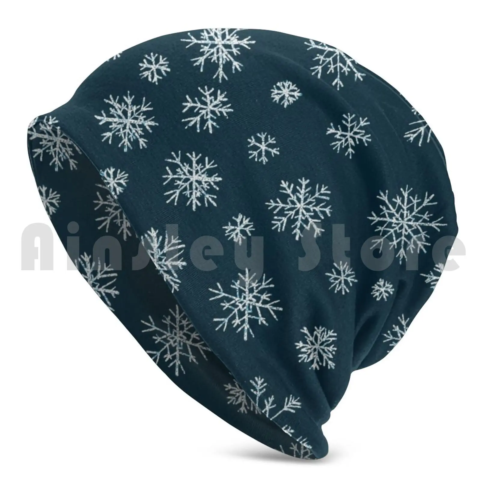 Psychedelic Blue Christmas Trippy Snowflake Pattern Karen-Anne Geddes Beanie Hedging Cap DIY Print Cushion Snow Flake