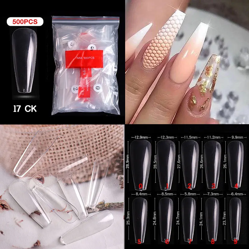 500Pcs False Nail Extension French Natural Transparent Stiletto Coffin False Nails Tips Long Acrylic UV Gel Nail Polish Manicure