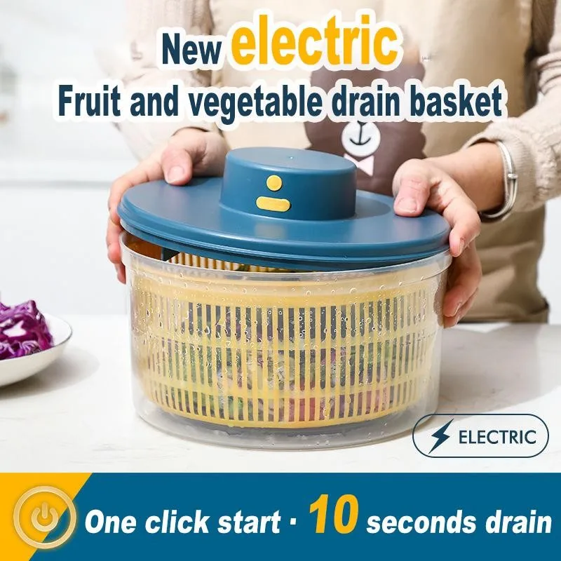 

3L Electric Vegetables Dryer Salad Spinner Dehydrator Multifunction Fruits Washing Draining Basket USB Charing Kitchen Drainer