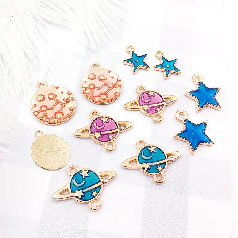 Mix 20pcs/pack Space Universe Earth moon star Enamel Charms Gold Color Pendants DIY Jewelry Making Handmade Craft