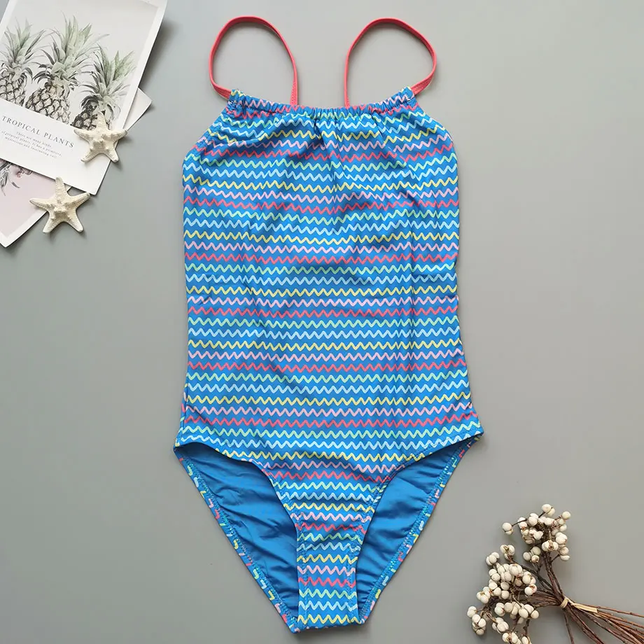 

7-14 Years Girl Swimsuit Kids One Piece Swimwear Striped Teenager Girls Bathing Suit Children's Swimwear Beachwear Swimming Suit