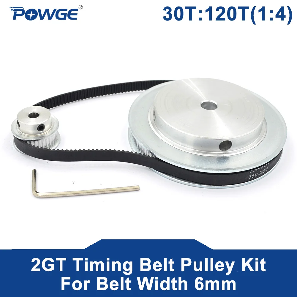 POWGE 2GT/2MGT 30Teeth 120Teeth Synchronous Timing Pulley Bore 5-12mm 30T:120T 1:4 Speed Ratio For 350-2GT Belt Width 6/9mm Kit