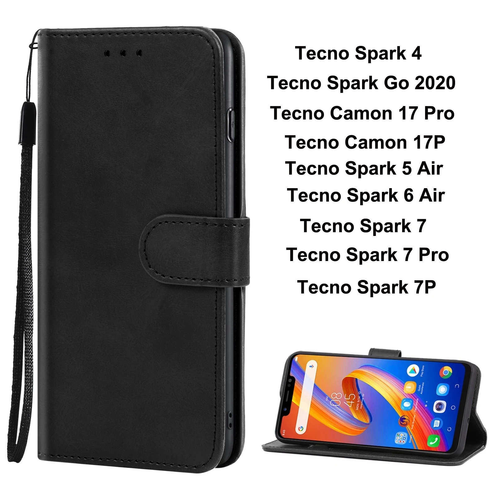 PU Leather Phone Case For Tecno Spark 4/ Spark Go 2020 / Camon 17 Pro / Camon 17P / Spark 5 Air / Spark 6 Air / Spark 7 7 Pro 7P