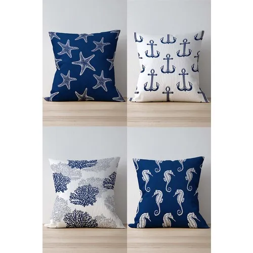 Double Side Printed Marine Pattern 4 Pcs Suede Pillow decorate Case