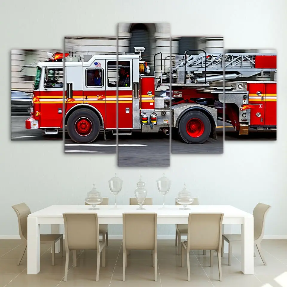 No Framed Canvas 5Pcs FDNY Engine Fire Truck Wall Art For Living Room Posters Prints Pictures Paintings Home Decor Decorations