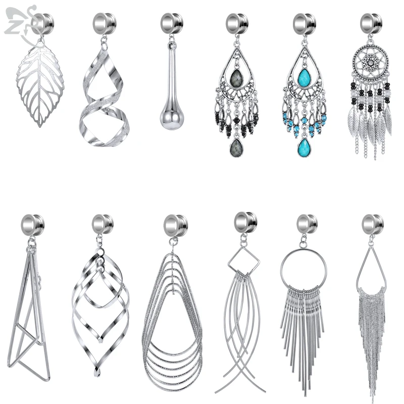 

1pc Stainless Steel Ear Plugs and Tunnels Dangling Ear Gauges Bohemian Earring Expander Ear Stretched Flesh Tunnels Body Jewelry