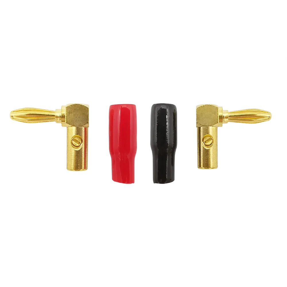 1/2Pair red and black 4mm Banana Plug Screw Right Angle 90 Degree L Type Binding Post Amplifiers Adapter Connector Video Speaker