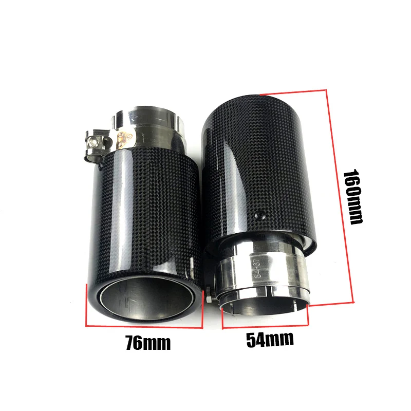 Universal Modified Car Exhaust End Tips Carbon Fiber Muffler Round Tail Pipe Fit On Auto SUV 54mm In 76mm Out