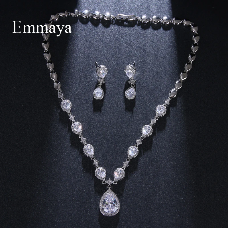 Emmaya Classical Waterdrop Appearance Silver Plated CZ Gorgeous Jewelry Sets For Female Earring And Necklace New Trend Party