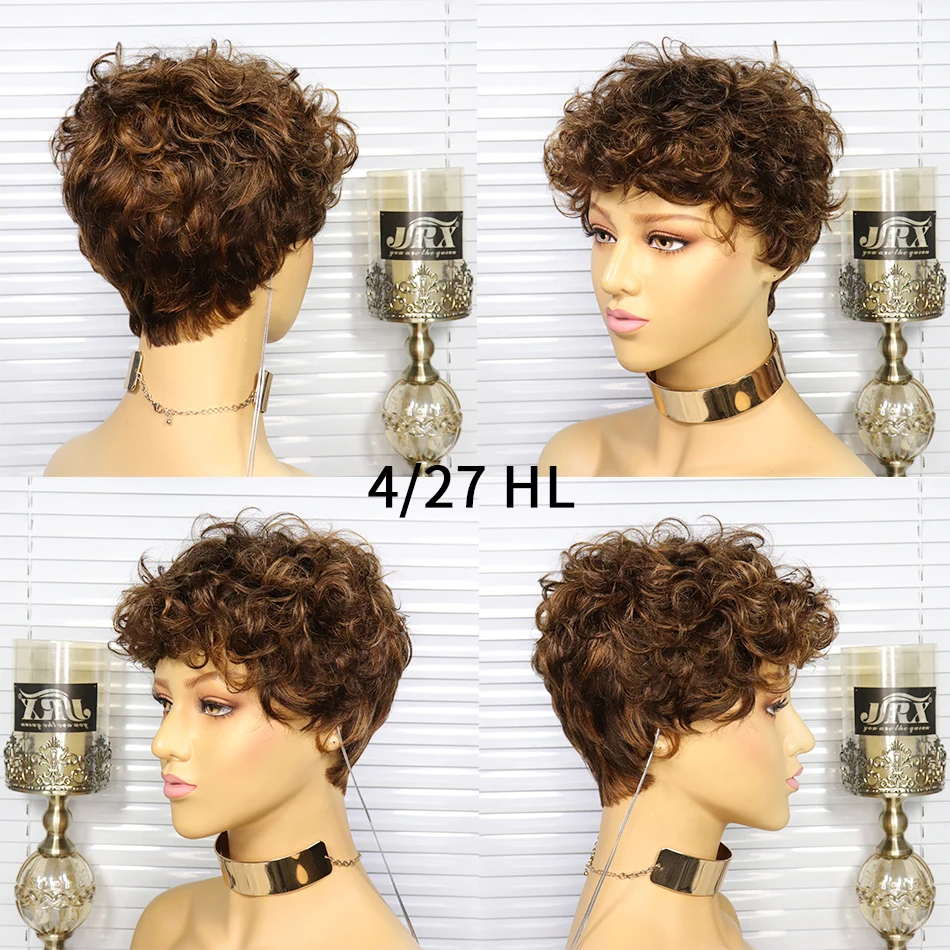 Short Curly Brazilian Bob Wigs Human Hair Full Machine Wig Color Honey Blonde Remy Hair Silky Machine Made Human Hair Wigs