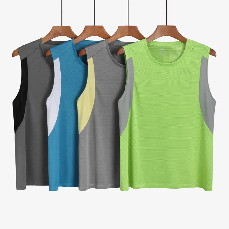 Newest Men Running Vest Polyester Workout T-shirt Quick Dry Sports Tank Tops Men Solid Loose Tees Bodybuilding Vest M-XXXL