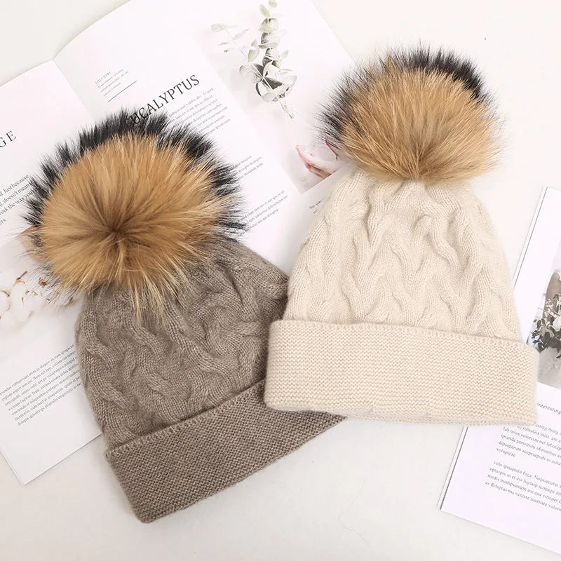 Hot Selling Winter Hat Cashmerer Hats For Unisex Fashion Twist Wool Knitted Warm Beanie Hats Women Solid Adult Cover Head Cap