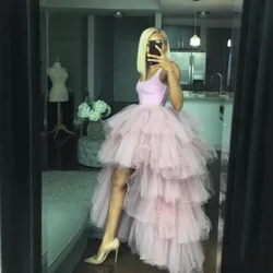 Mingli Tengda Chic Women Tutu High Low Tulle Skirt Tiered Ruffles Asymmetrical Prom Gown Party Skirts Saia Faldas Custom Made