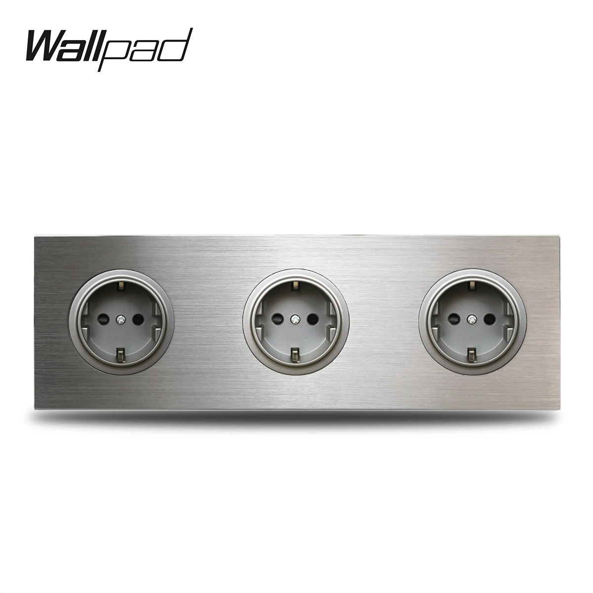 Wallpad 3 Gang Triple Frame EU Wall Electric Socket German Plug Outlet Silver Brushed Aluminum Panel Double Plate 172 * 86 mm