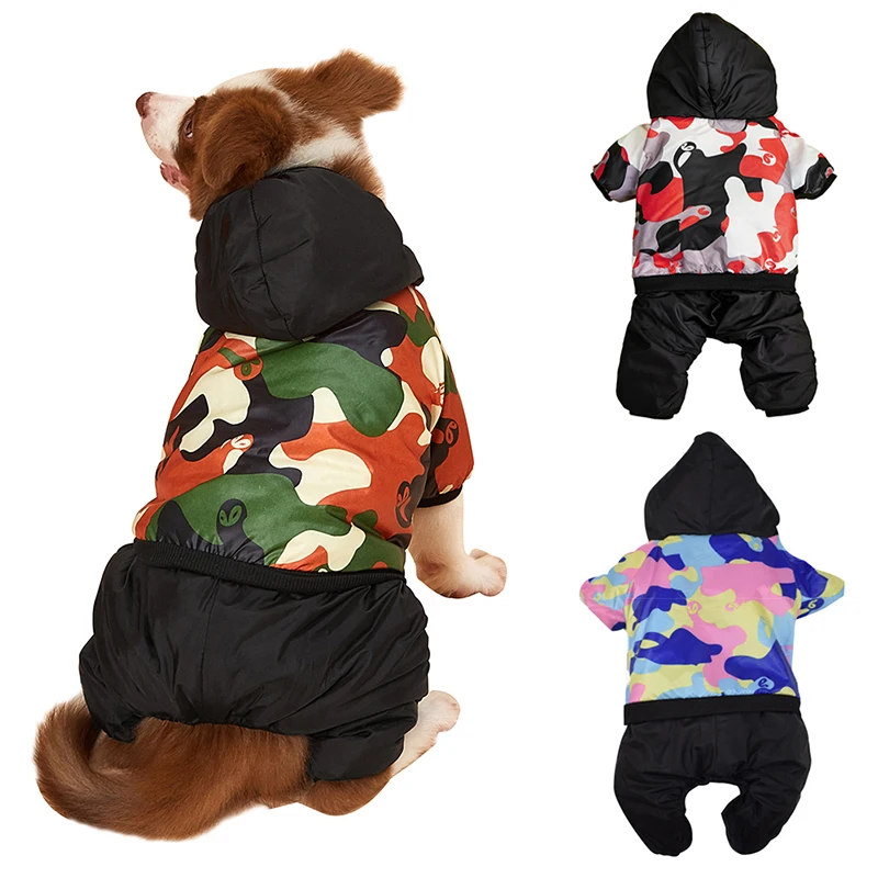 Dog Down Pet Outdoor Walking Clothes Plush Thick Camouflage Four-Legged Coat Winter Warm Puppy Parkas