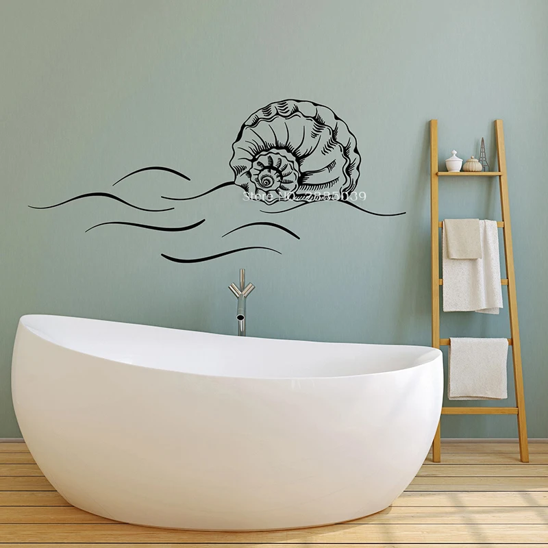 Beautiful Sea Spiral Shell Ocean Vinyl Wall Decal Beach Marine Style Art Bathroom Stickers Wall Decor Home Wallpapers LC1573