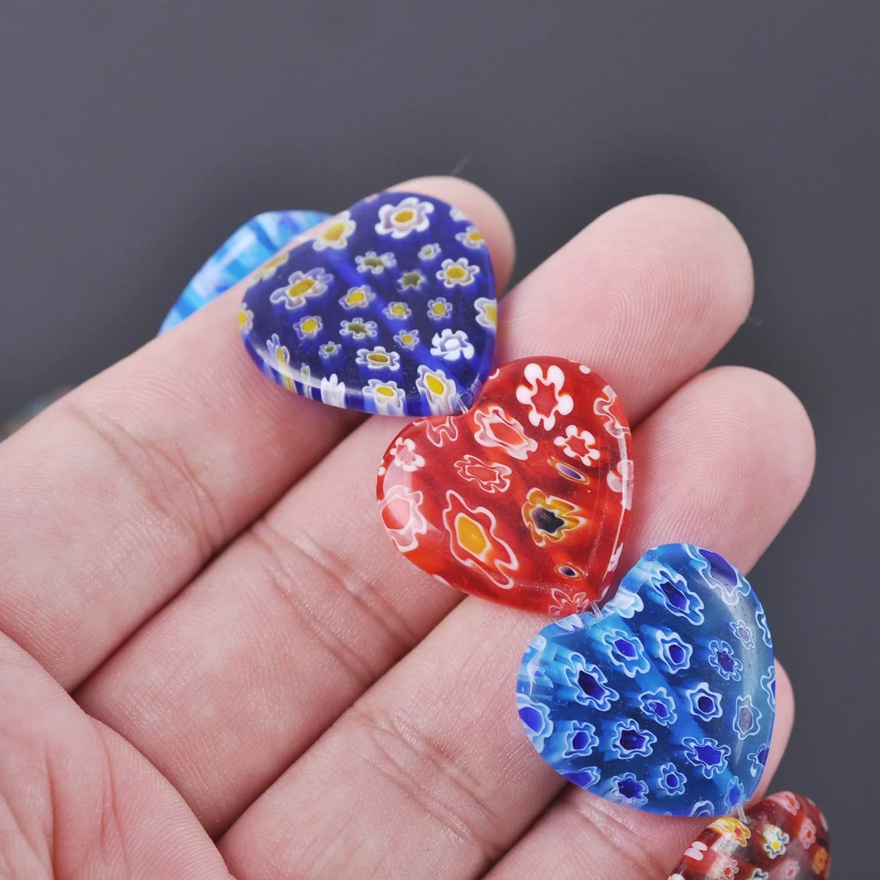 Heart Shape Mixed Flower Patterns 8mm 10mm 16mm 25mm Millefiori Glass Loose Beads for DIY Crafts Jewelry Making Findings