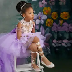 High Collar Mother and Daughter Formal Party Gowns with Beading Lace Applique Flower Girls' Dresses High Low Tiered Pageant
