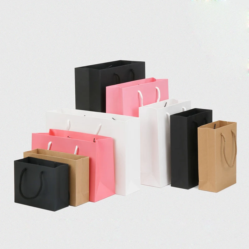 20Pcs Small Gift Bags With Handle Shopping Clothes Bags DIY Multifunction Packaging Bag Pink/White/Black Kraft Paper Bag 7 Sizes